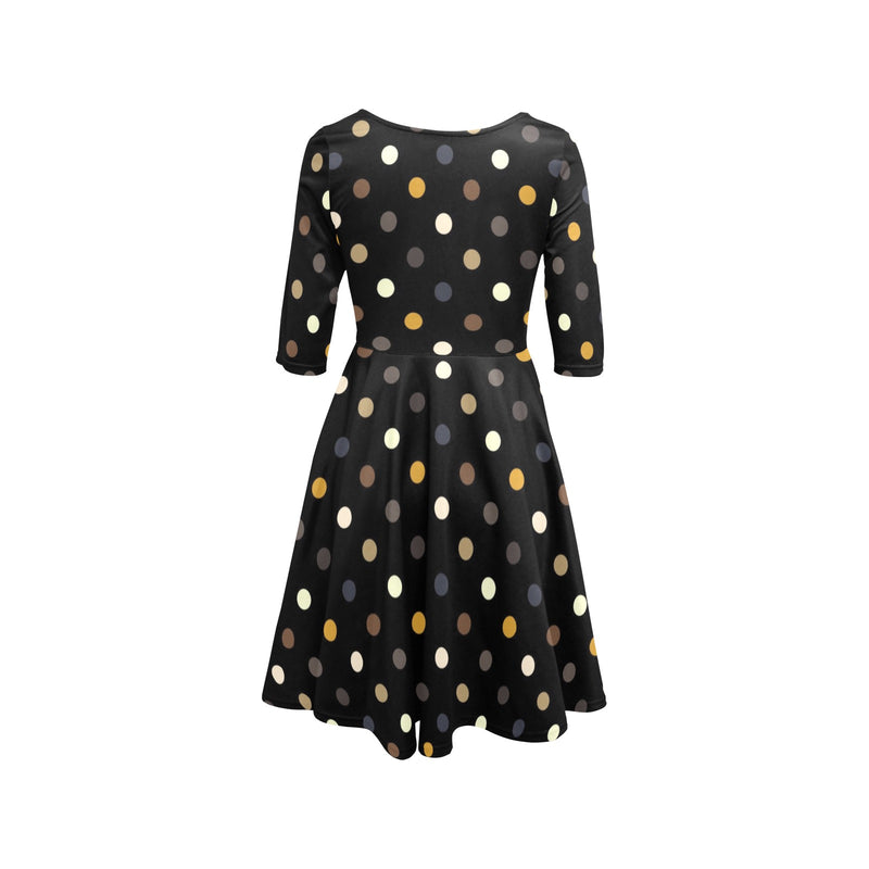 earthtone polka dot print 4A Half Sleeve Skater Dress (Model D61) - Objet D'Art