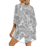 gray pisces print Women's Kimono Chiffon Cover Up (Model H51) - Objet D'Art