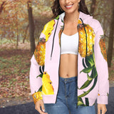 pink pineapple print 2B Women's Fleece Full-Zip Hoodie (Model H60) - Objet D'Art