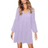 lavender key print 3 V-Neck Loose Fit Dress (Model D62) - Objet D'Art