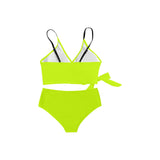 bright neon green print Knot Side Bikini Swimsuit (Model S37) - Objet D'Art