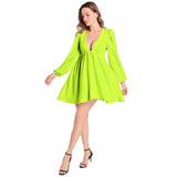 Neon Lights Lantern Sleeve Deep V-Neck Short Dress - Objet D'Art