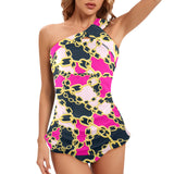 Chained Maiden fuchsia Women's One Shoulder Backless Swimsuit (Model S44) - Objet D'Art
