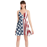 Americana Hearts and Stripes Spaghetti Strap Sleeveless Falred Hem Short Dress - Objet D'Art