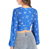 Women's Deep V-Neck Lantern Sleeve Crop Top - Objet D'Art