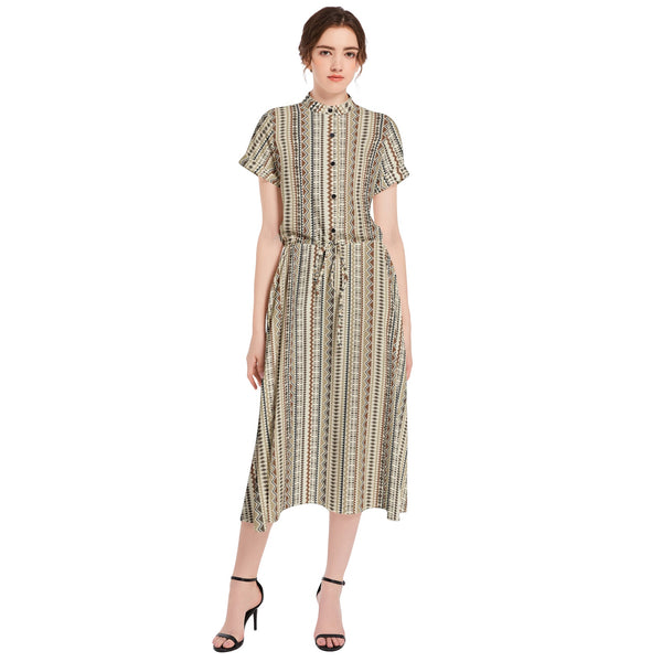 Drawstring Waist A-line Flared Midi Dress - Objet D'Art