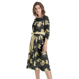 Azalea Print Boat Neck Belted Flared Dress - Objet D'Art