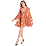 Lantern Sleeve Deep V-Neck Short Dress - Objet D'Art