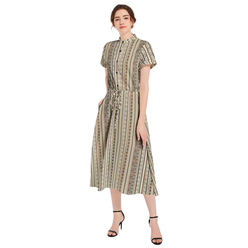 Drawstring Waist A-line Flared Midi Dress - Objet D'Art