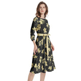 Azalea Print Boat Neck Belted Flared Dress - Objet D'Art