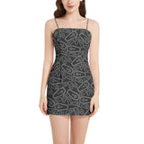 Coffin Print Sleeveless Square Neckline Spaghetti Strap Mini Dress - Objet D'Art