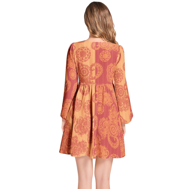 Lantern Sleeve Deep V-Neck Short Dress - Objet D'Art