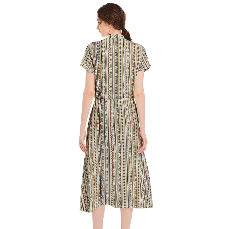 Drawstring Waist A-line Flared Midi Dress - Objet D'Art