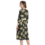 Azalea Print Boat Neck Belted Flared Dress - Objet D'Art