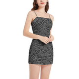 Coffin Print Sleeveless Square Neckline Spaghetti Strap Mini Dress - Objet D'Art