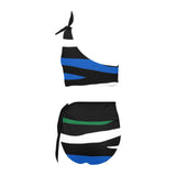 black solid print skirt High Waisted One Shoulder Bikini Set (Model S16) - Objet D'Art