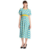 Daisy Print Short Sleeve Shirred Waist Midi Dress - Objet D'Art