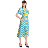 Daisy Print Short Sleeve Shirred Waist Midi Dress - Objet D'Art