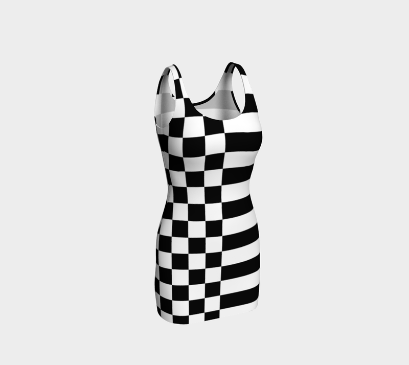 Checkered and Striped Bodycon Dress - Objet D'Art