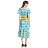 Daisy Print Short Sleeve Shirred Waist Midi Dress - Objet D'Art