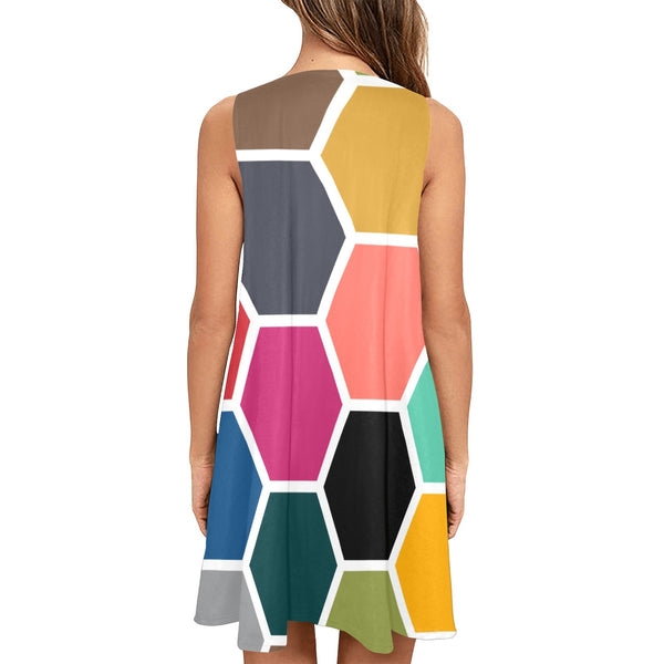 hex color honeycomb 2 Sleeveless A-Line Pocket Dress (Model D57) - Objet D'Art