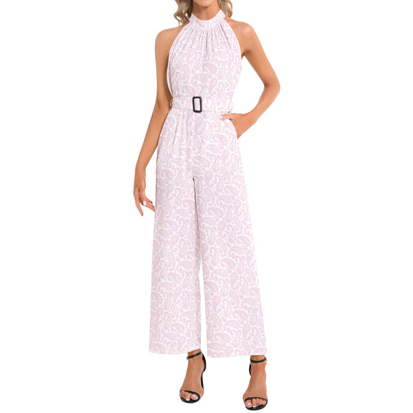 Halter Neck Buckle Belted Jumpsuit - Objet D'Art