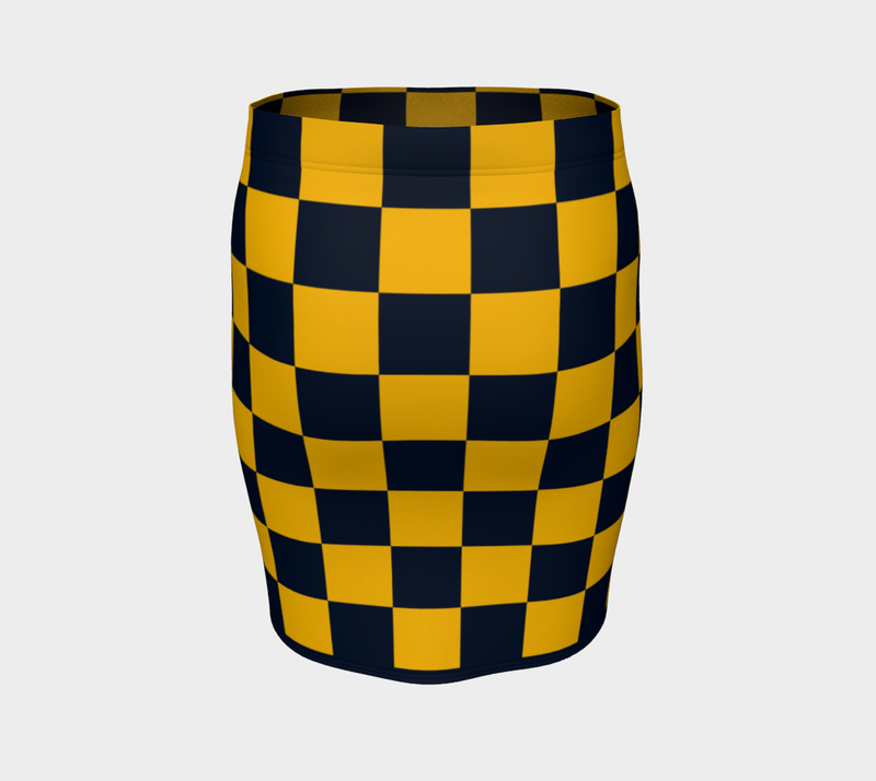 Blue & Gold Checkered Fitted Skirt - Objet D'Art