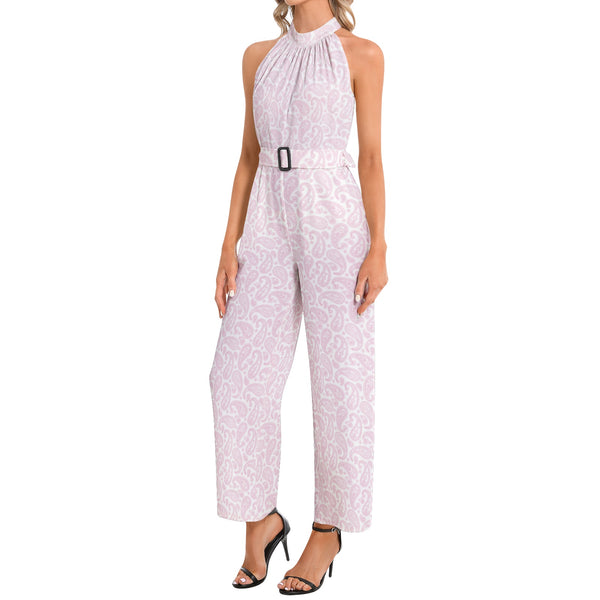 Halter Neck Buckle Belted Jumpsuit - Objet D'Art