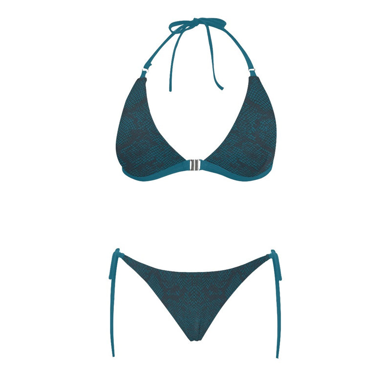 Robin's Egg Snakeskin Buckle Front Halter Bikini Swimsuit - Objet D'Art