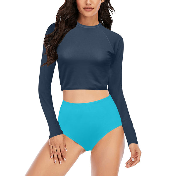 Shades of Blue Long Sleeve Bikini Set - Objet D'Art