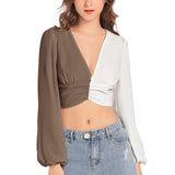 Women's Deep V-Neck Lantern Sleeve Crop Top - Objet D'Art