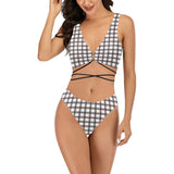grid red gray print 2 Cross String Bikini Set (Model S29) - Objet D'Art