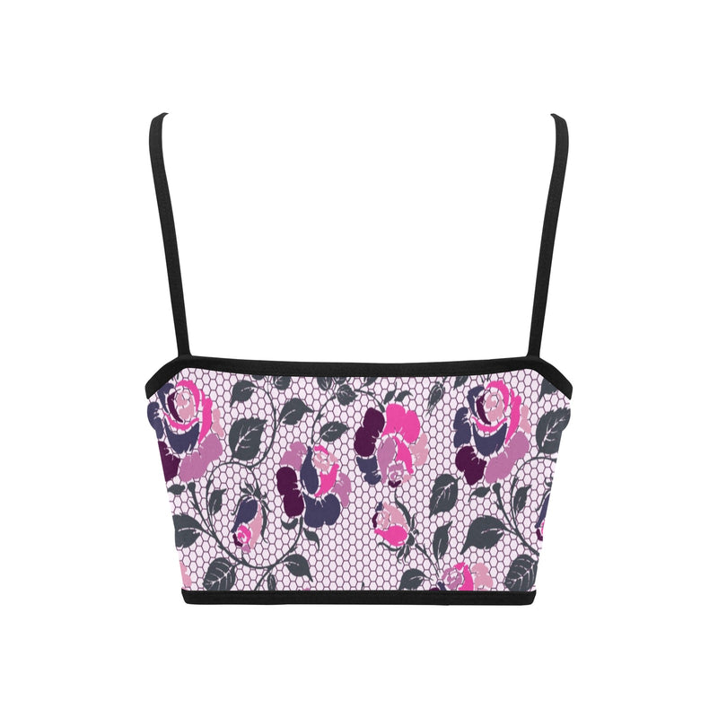 ROSE MULTICOLORED GRAY PINK PRINT 5 Women's Spaghetti Strap Crop Top (Model T67) - Objet D'Art