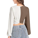 Women's Deep V-Neck Lantern Sleeve Crop Top - Objet D'Art