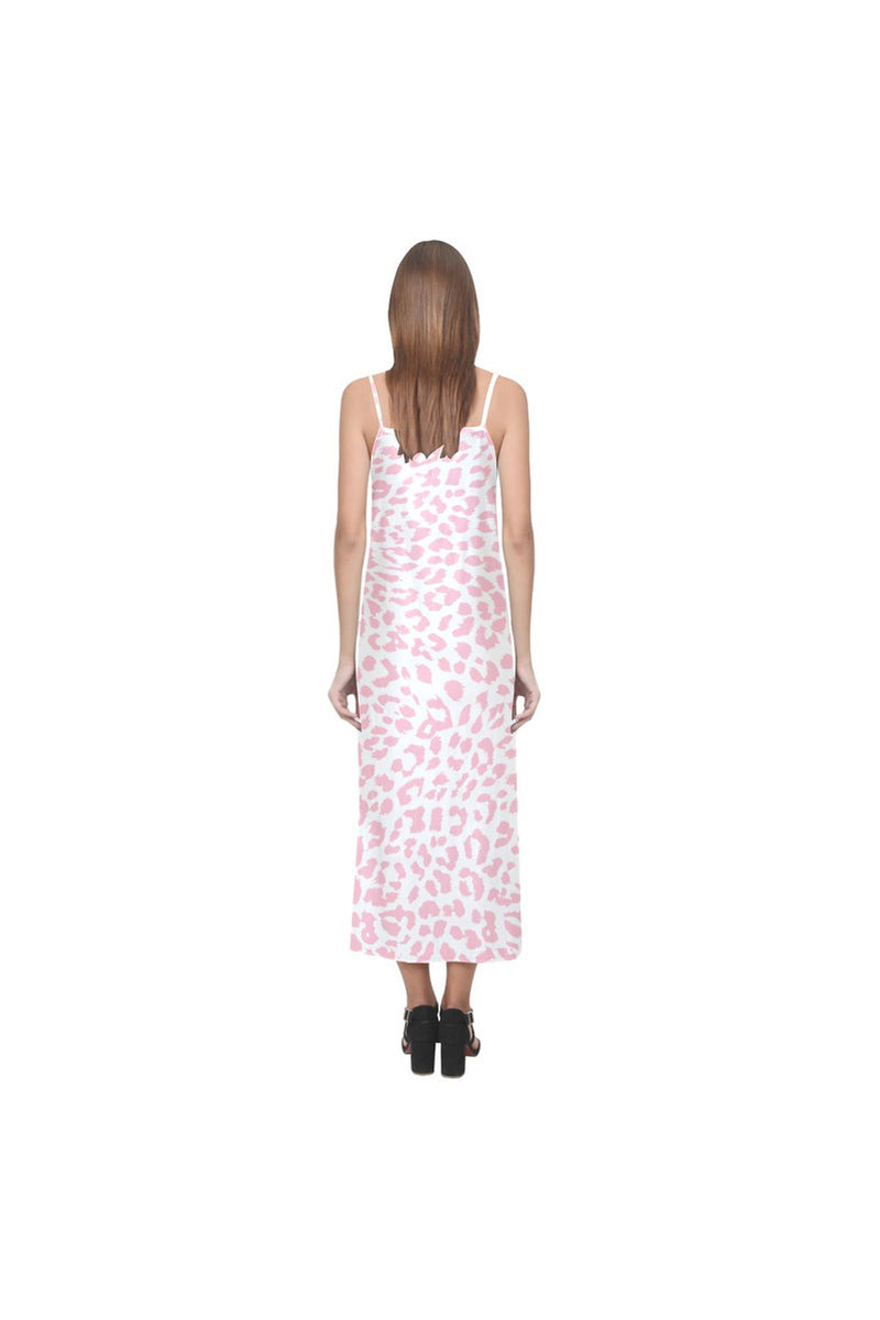 Pink Leopard V-Neck Open Fork Long Dress - Objet D'Art