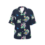 floral print butterfly 4 All Over Print Hawaiian Shirt for Women (Model T58) - Objet D'Art