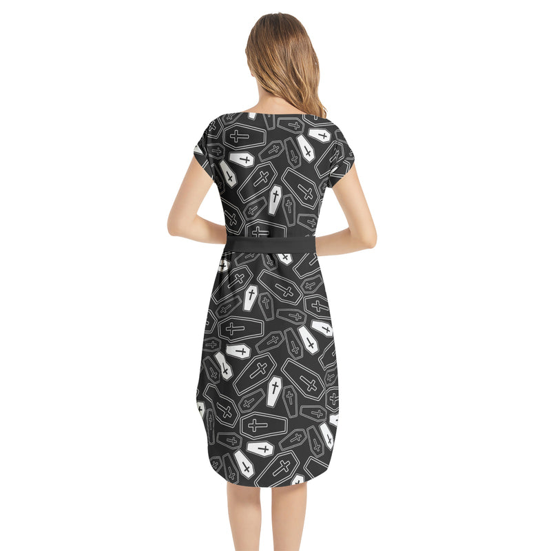 Notched Neck Belted Dress - Objet D'Art