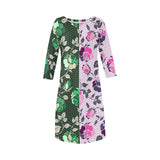 pink green rose print 4 Rhea Loose Round Neck Dress(Model D22) - Objet D'Art