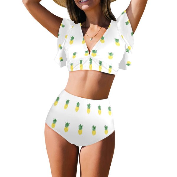 marine camo Women's Ruffle Sleeve Bikini Swimsuit (Model S42) - Objet D'Art
