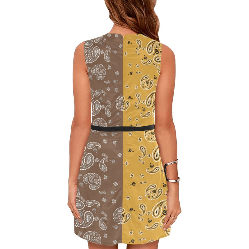 caramel chocolate paisley yoga_leggings_template-Recovered-Recovered copy Eos Women's Sleeveless Dress (Model D01) - Objet D'Art