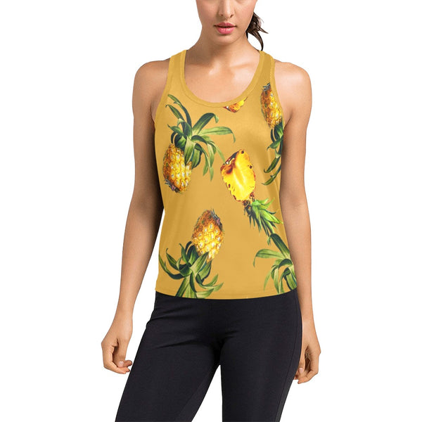 big pineapple print 2A Women's Racerback Tank Top (Model T60) - Objet D'Art