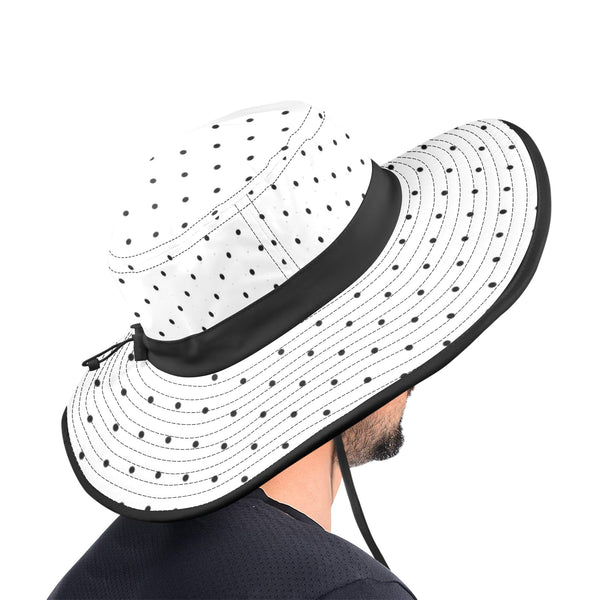 bw polka dot print copy Wide Brim Bucket Hat - Objet D'Art