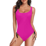 fuchsia print solid Drawstring Side One-Piece Swimsuit (Model S14) - Objet D'Art