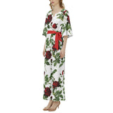 Rose Print Dolman Sleeve Belted Wide Leg Jumpsuit - Objet D'Art