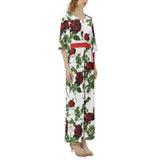 Rose Print Dolman Sleeve Belted Wide Leg Jumpsuit - Objet D'Art