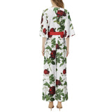 Rose Print Dolman Sleeve Belted Wide Leg Jumpsuit - Objet D'Art