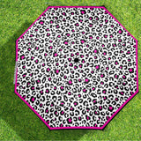 fuchsia leopard print bordered Semi-Automatic Foldable Umbrella (Model U12) - Objet D'Art