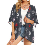 lips hex gray print Women's Kimono Chiffon Cover Up (Model H51) - Objet D'Art