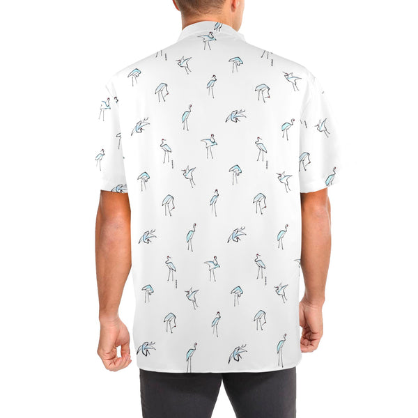 crane 4 hokusai print 2 Men's Stand-Up Collar Short Sleeve Shirt - Objet D'Art