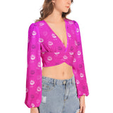Women's Deep V-Neck Lantern Sleeve Crop Top - Objet D'Art